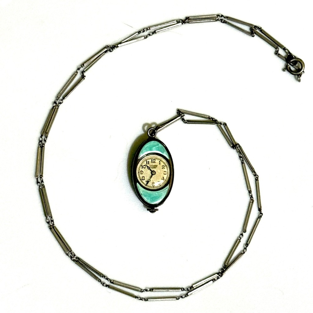 SALE * Antique C. Bucherer Lucerne Suisse .955 Silver 15J Guilloche Watch Pendan